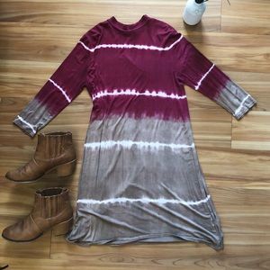 Loose striped turtleneck dress red and brown